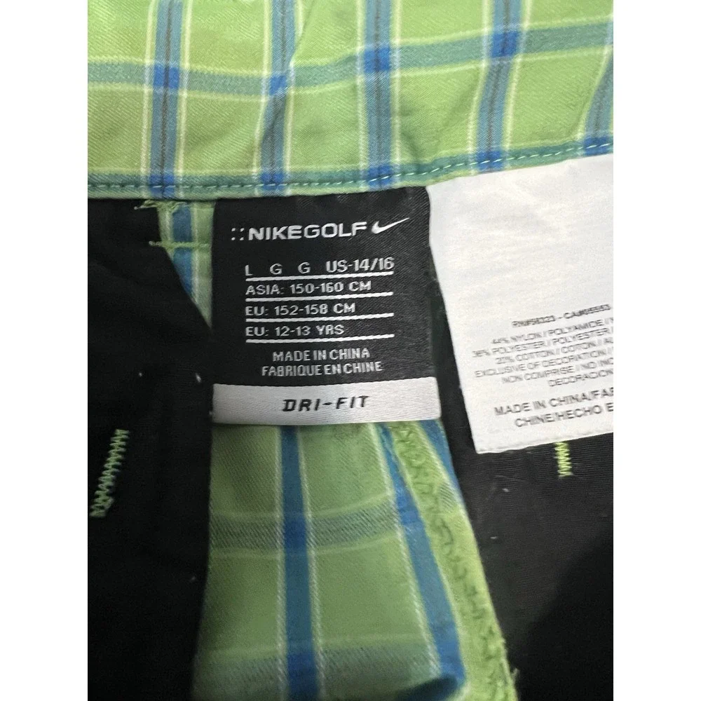 Nike  Golf Shorts Green Plaid  Adjustable Waist Boys Youth Size‎ Large